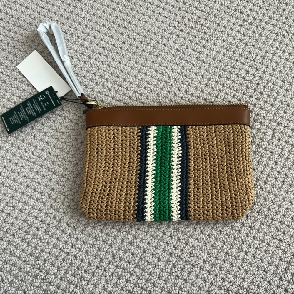 Lauren Ralph Lauren Straw Clutch with Green Stripe - Picture 3 of 3
